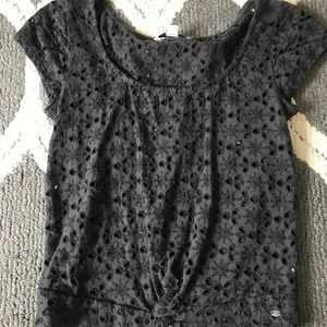 Charcoal American Eagle eyelet twist crop top